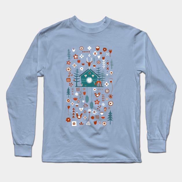 Cuckoo Clock Scandinavian Forest Art Long Sleeve T-Shirt by NicSquirrell